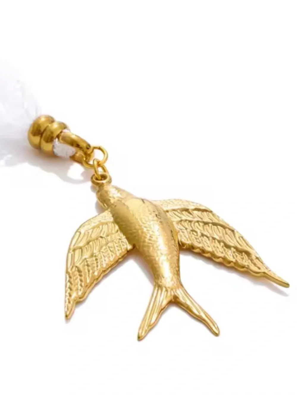 Gold Bird Charm White Lace Necklace
